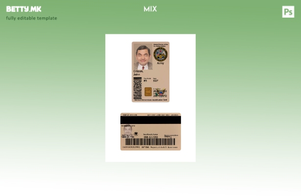 Шаблон за воена лична карта во модерен стил на САД